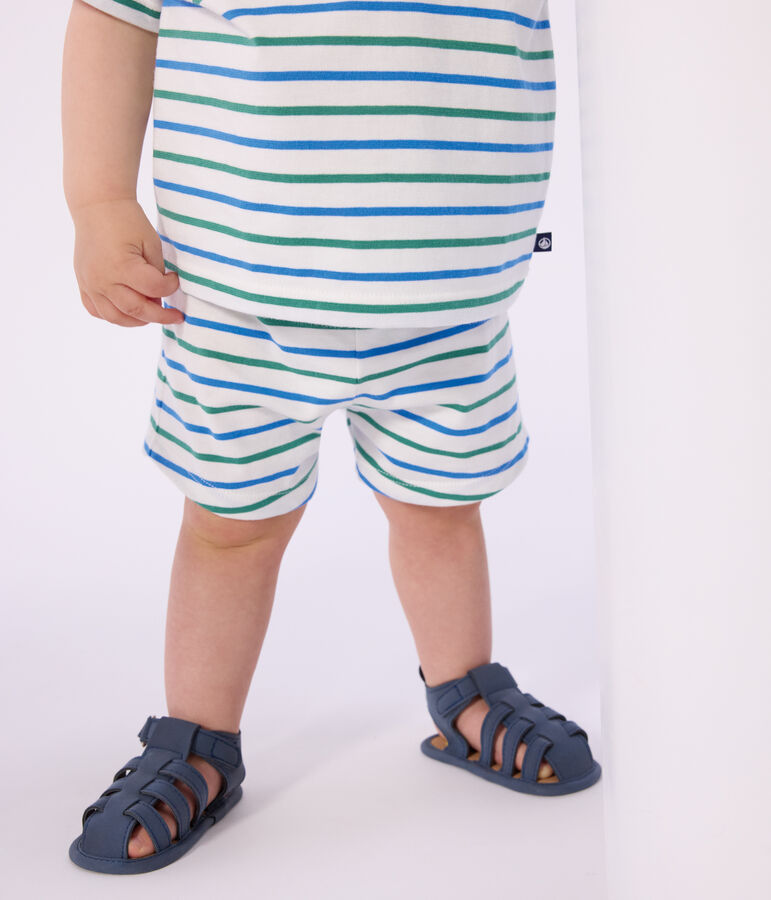Tweekleurige gestreepte babyshort van katoen wit/multicouleur