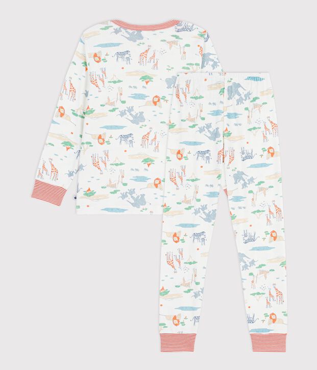 Katoenen kinderpyjama met savanneprint wit/multicouleur