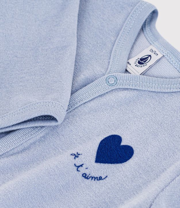 Pyjama b&eacute;b&eacute; en velours uni avec motif plac&eacute; bleu