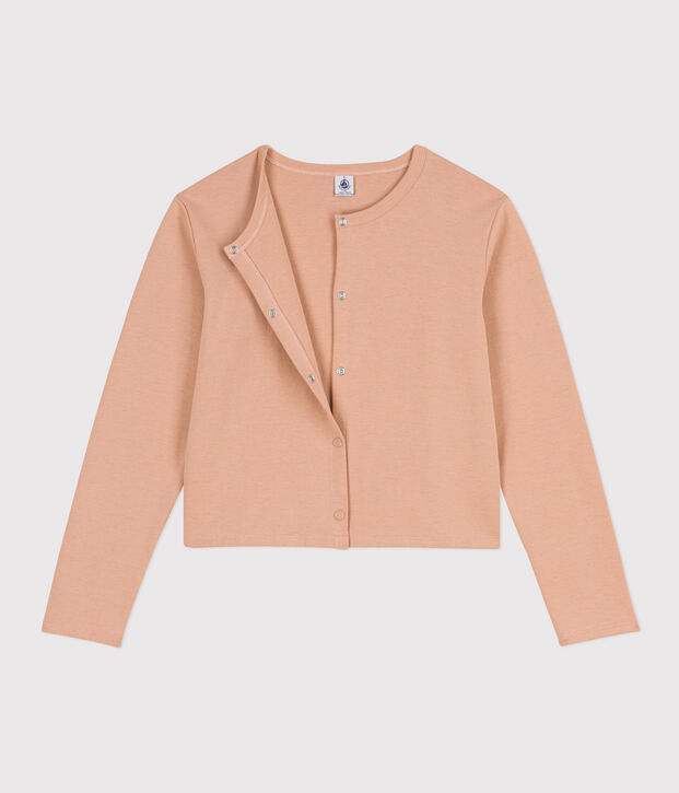 Damescardigan van dik katoen met drukknopen beige