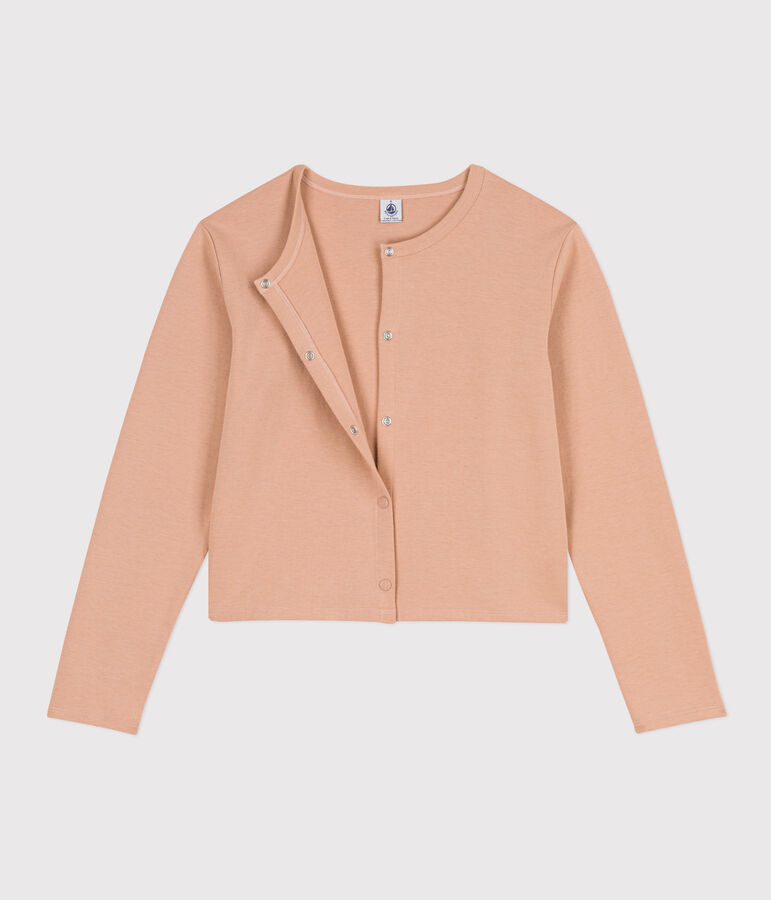 Damescardigan van dik katoen met drukknopen beige