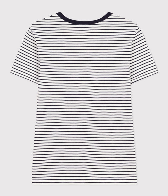 L'Iconique, gestreept katoenen T-shirt met V-hals voor dames wit MARSHMALLOW/blauw SMOKING