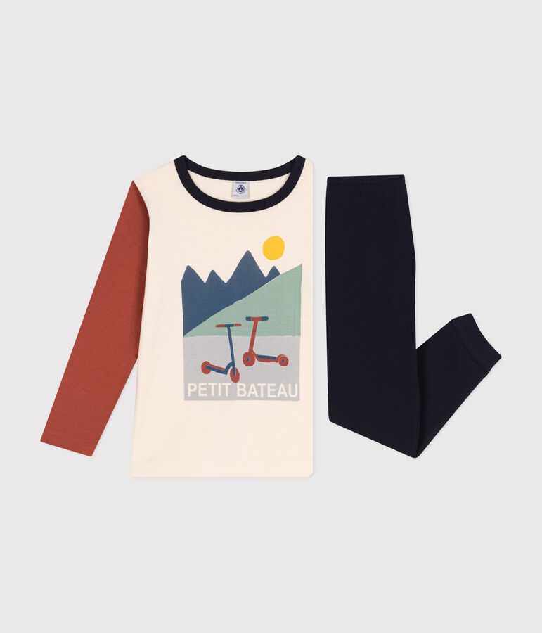 Pyjama uni motif trottinettes en coton enfant bleu/multicouleur