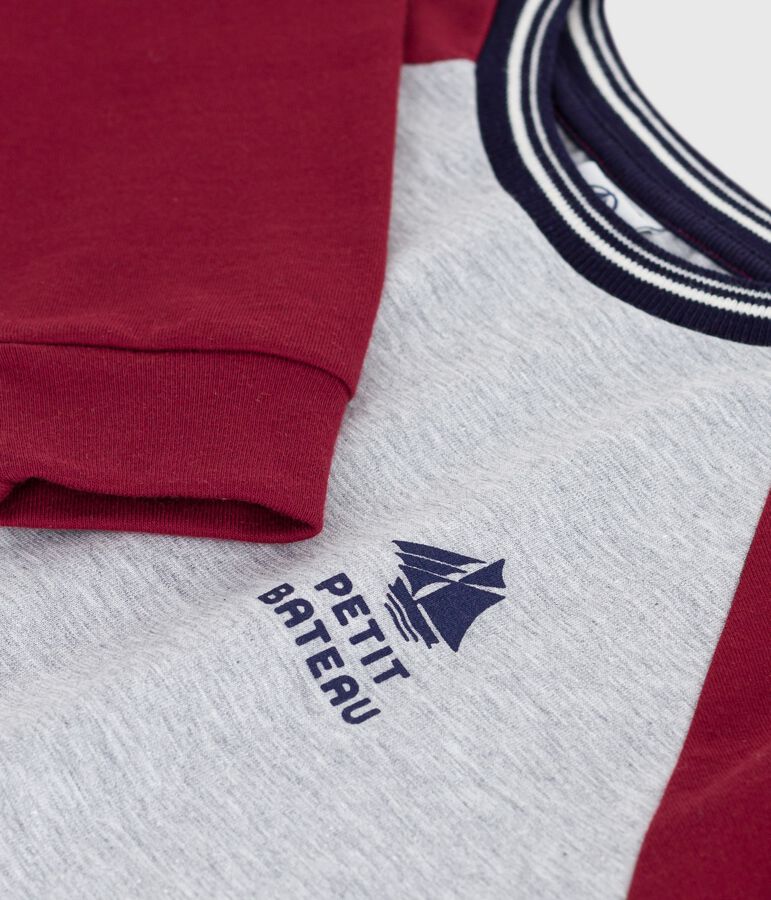 Effen katoenen T-shirt met lange mouwen voor kinderen grijs/rood