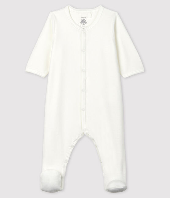 Slaappakje van wit biologisch katoenfluweel met Petit Bateau zeefdruk wit MARSHMALLOW/beige PERLIN