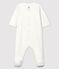Slaappakje van wit biologisch katoenfluweel met Petit Bateau zeefdruk wit MARSHMALLOW/beige PERLIN