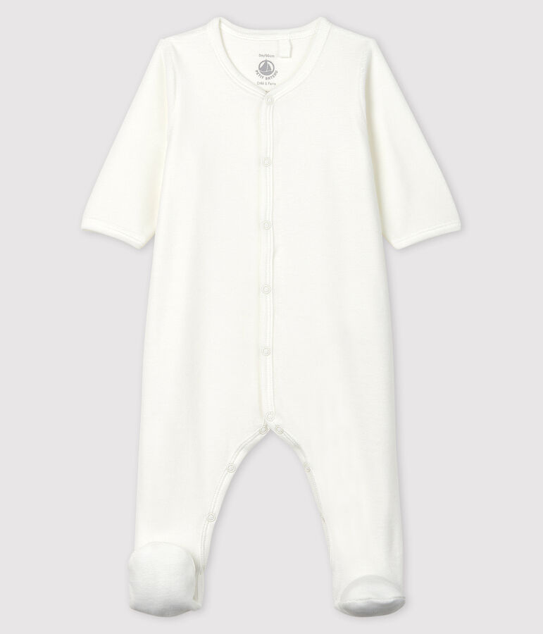 Dors-bien blanc en velours de coton biologique s&eacute;rigraphie Petit Bateau blanc/gris