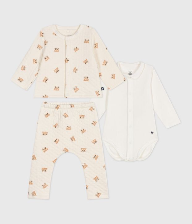 Driedelig babypakje met rode panda's in katoen ecru/multicouleur