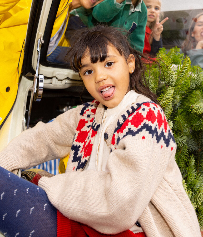 Meisjesvest in wol en katoen beige/multicouleur