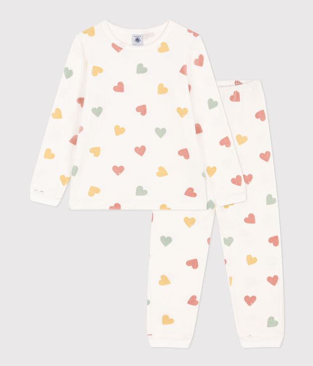 Fluwelen meisjespyjama met hart wit/multicouleur