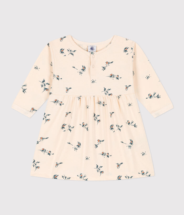 Robe manches longues en jersey b&eacute;b&eacute; &eacute;cru/multicouleur