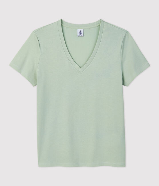 Tee-shirt LE DROIT col V en coton bio Femme vert HERBIER