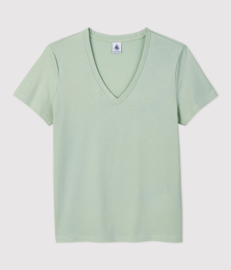 DE STRAIGHT-FIT, T-shirt voor dames met V-hals in biokatoen groen