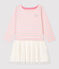 Meisjesjurk met lange mouwen van katoen en tule roze MINOIS/ MARSHMALLOW ARGENT BRILLANT