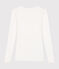 Tee-shirt femme en coton col danseuse manches longues   blanc MARSHMALLOW