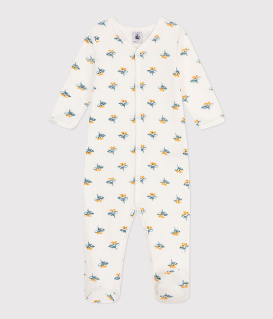 Babypyjama van molton met bloemetjes wit MARSHMALLOW/wit MULTICO