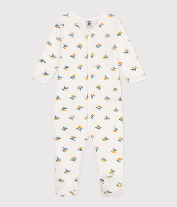 Pyjama b&eacute;b&eacute; fleurs en molleton blanc/multicouleur