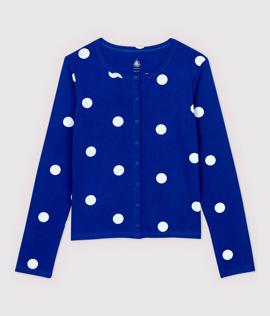 Cardigan en coton/lin imprimé Femme bleu SURF/blanc MARSHMALLOW