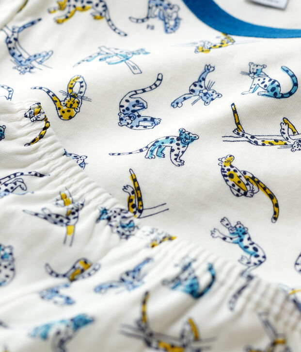 Pyjama imprim&eacute; panth&egrave;res petit gar&ccedil;on en coton bio blanc/multicouleur
