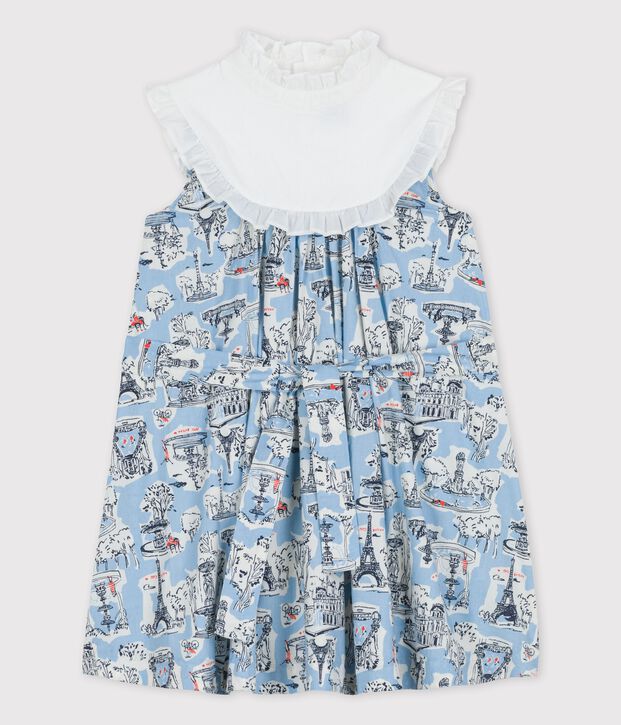 Meisjesjurk in popeline met print wit/multicouleur