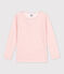 Tee-shirt manches longues milleraies petite fille en laine et coton rose CHARME/blanc MARSHMALLOW
