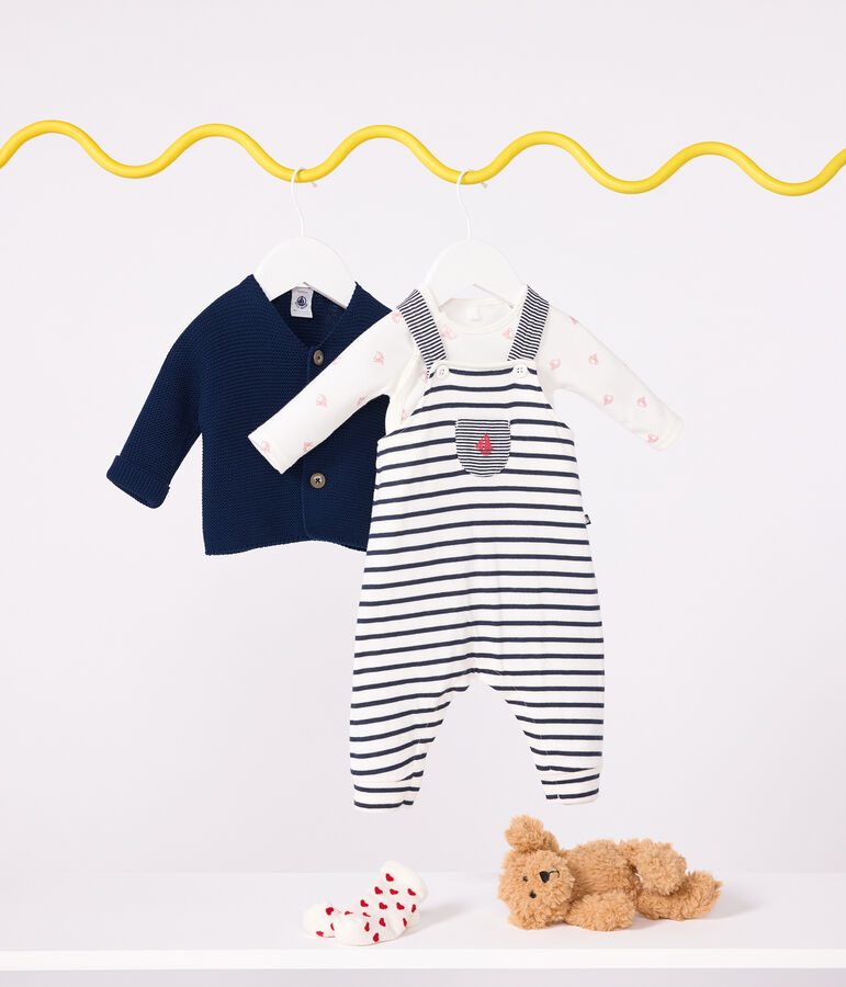 Cardigan b&eacute;b&eacute; tricot point mousse en coton bleu