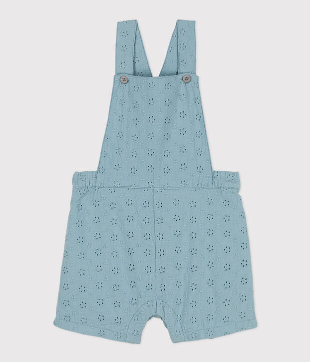Salopette courte b&eacute;b&eacute; en broderie anglaise bleu