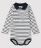 Rompertje lange mouwen babyjongen wit MARSHMALLOW/blauw SMOKING