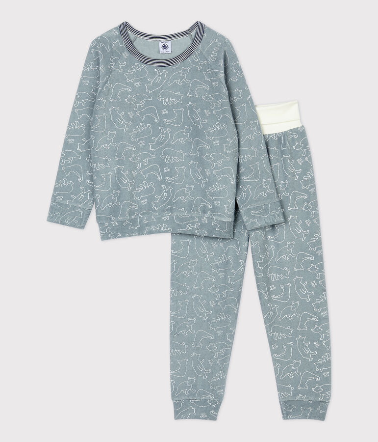 Pyjama ours en bouclette &eacute;ponge gratt&eacute;e enfant gris/blanc