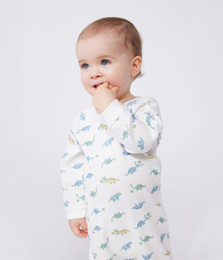 Katoenen babypyjama met dinosaurusprint wit/multicouleur