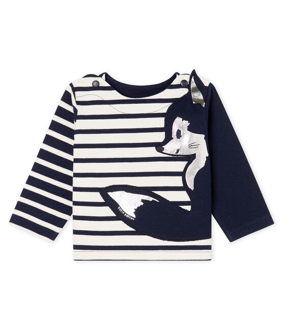 Marinière bébé garçon revisitée beige COQUILLE/bleu SMOKING