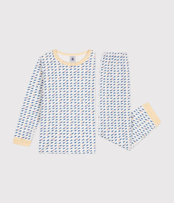 Kinderpyjama van velours met raketjesprint wit MARSHMALLOW/wit MULTICO