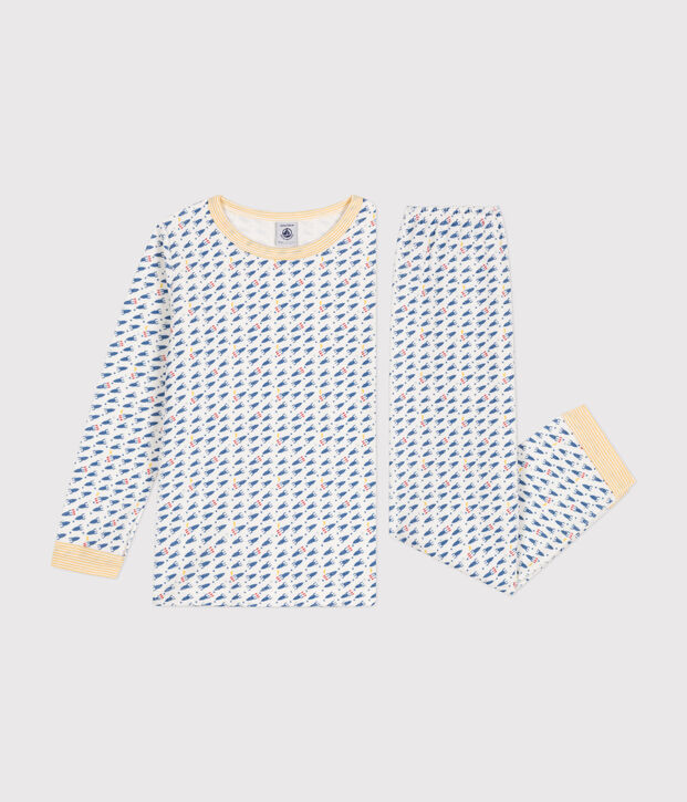 Kinderpyjama van velours met raketjesprint wit/multicouleur