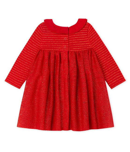 Robe manches longues bi-matière bébé fille rouge TERKUIT/jaune OR