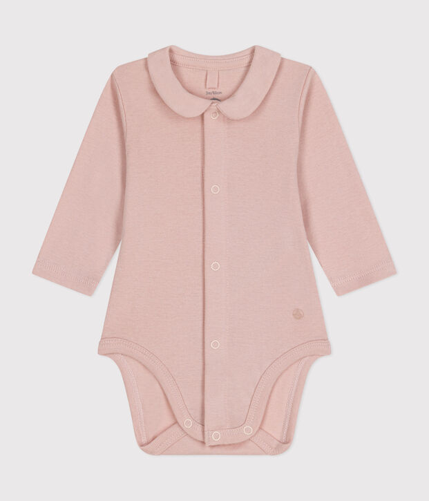 Babybody met lange mouwen en kraagje roze