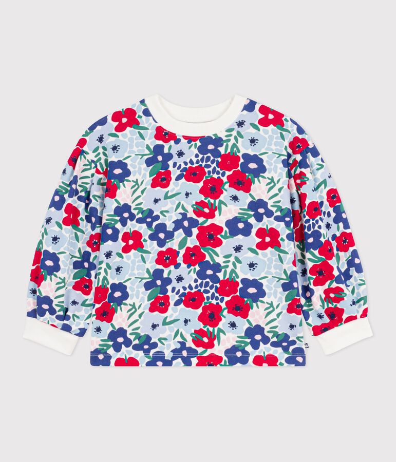 Sweatshirt enfant en coton imprim&eacute; fleurs blanc/multicouleur