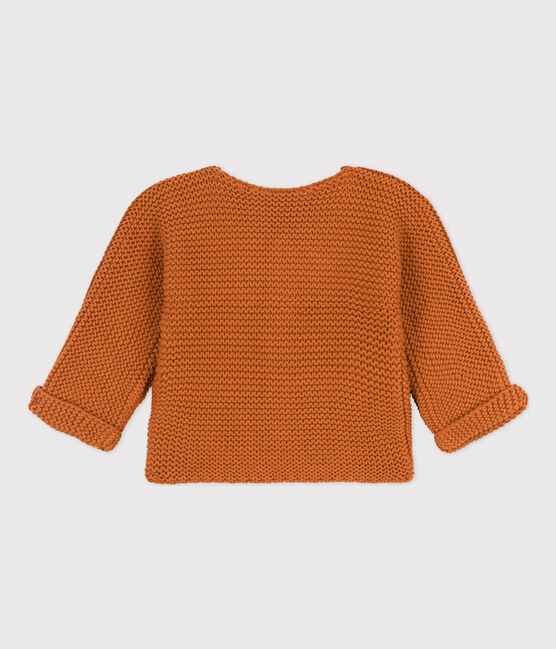 Cardigan bébé tricot point mousse en coton marron ECUREUIL