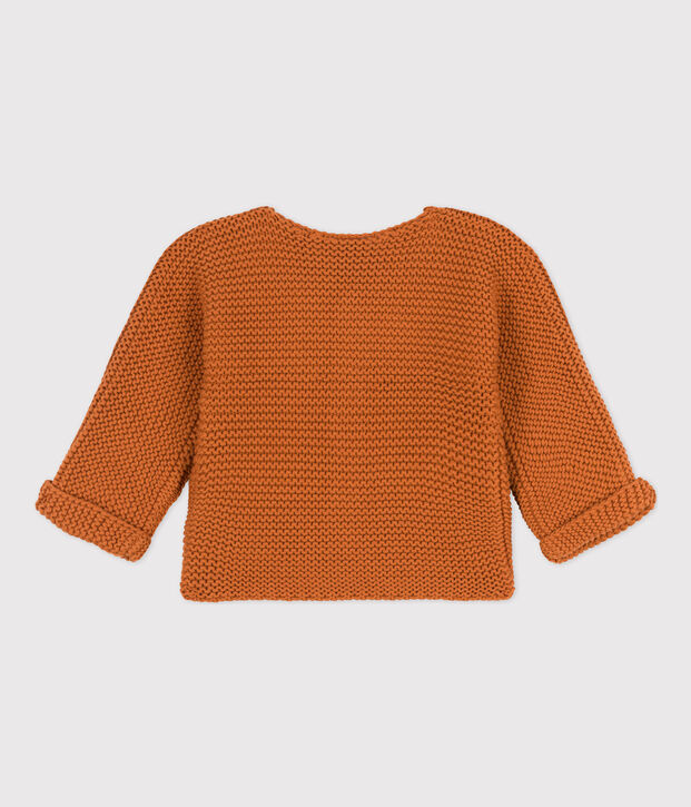 Gebreide uniseks babycardigan in ribbelsteek bruin