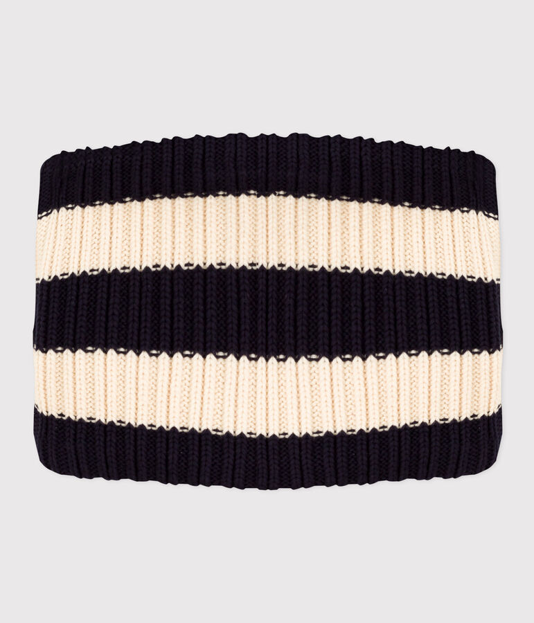 Gebreide colsjaal met streepjes en fleecevoering voor kinderen blauw/ecru