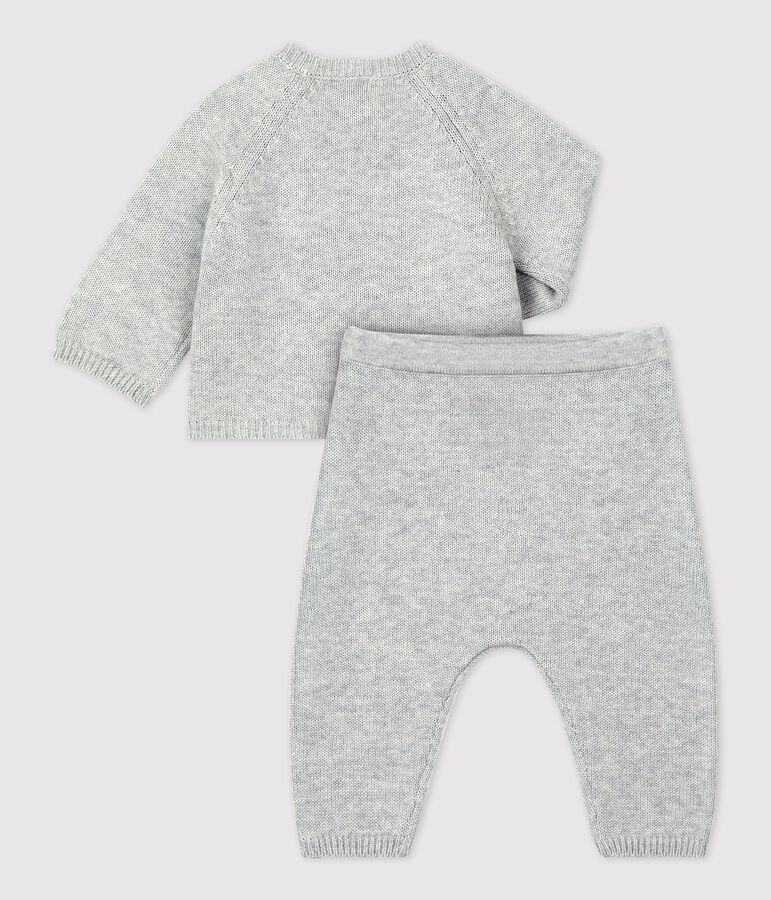 Ensemble 2 pi&egrave;ces jacquard en tricot bio b&eacute;b&eacute; gris BELUGA CHINE