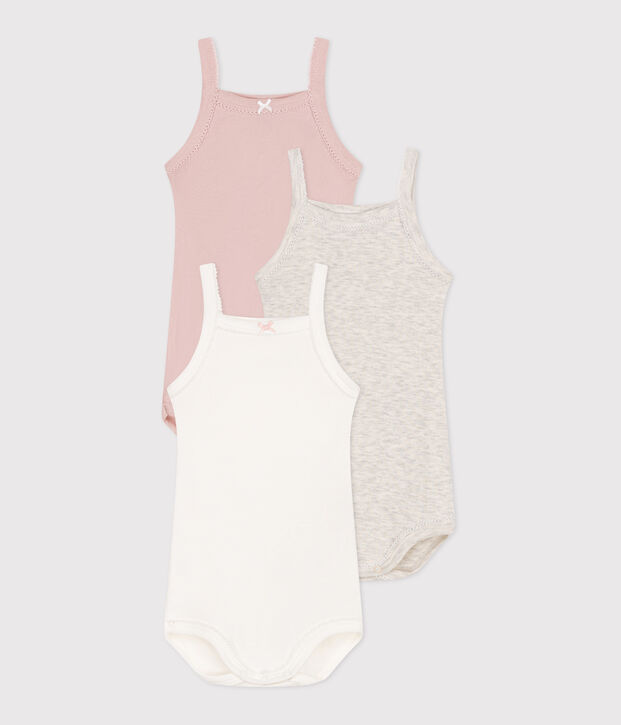 Set van 3 effen katoenen rompertjes met bandjes voor baby's multicouleur