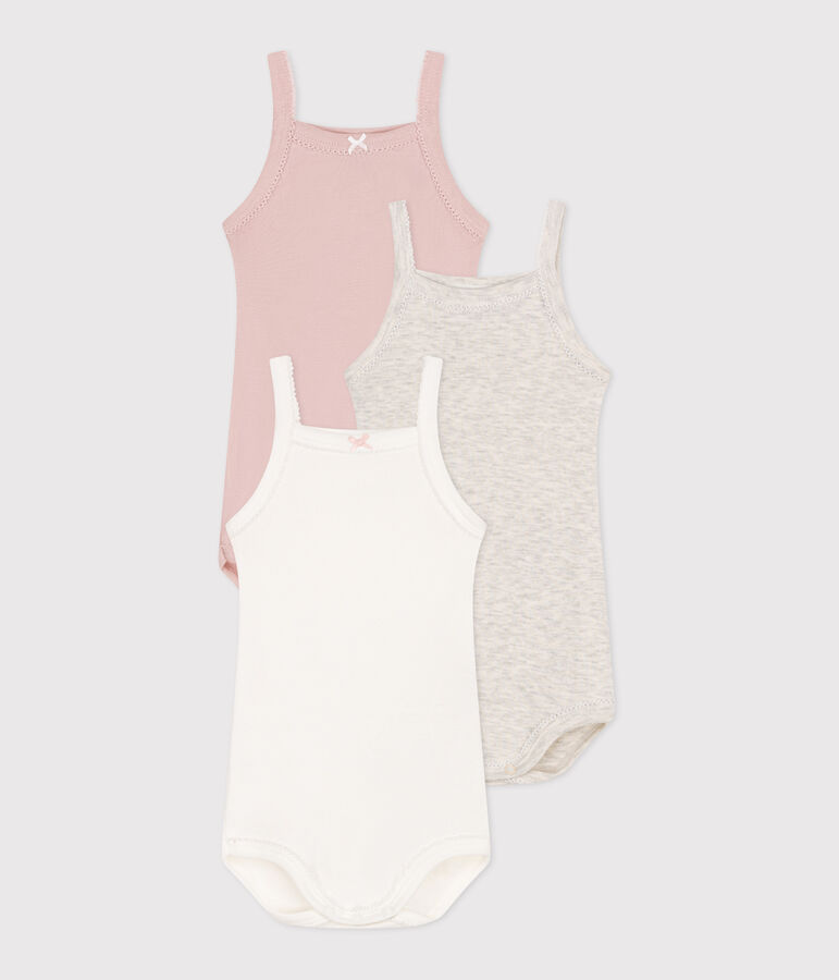 Set van 3 effen katoenen rompertjes met bandjes voor baby's multicouleur