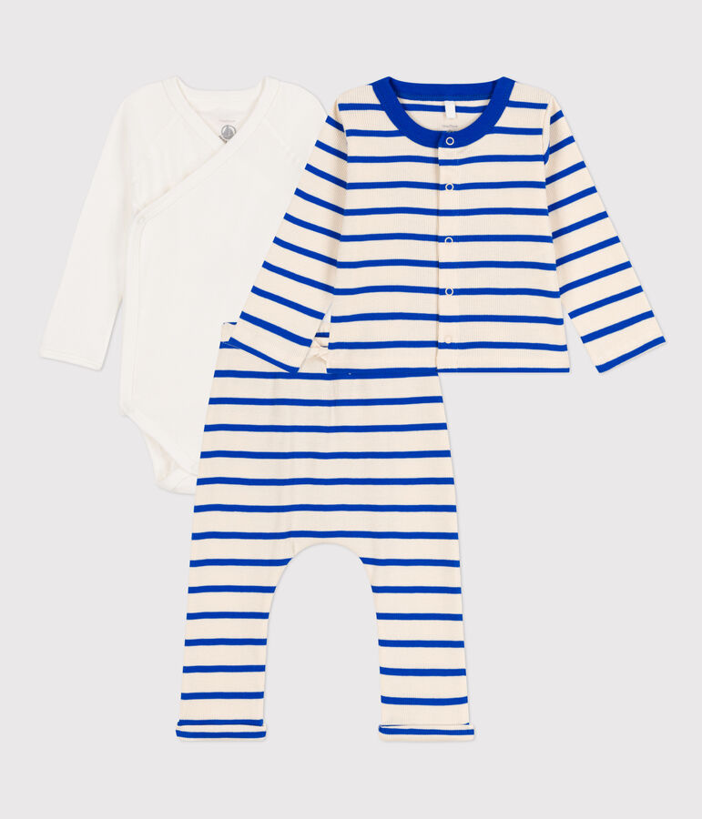 Ensemble &agrave; rayure marini&egrave;re en coton b&eacute;b&eacute; &eacute;cru/bleu