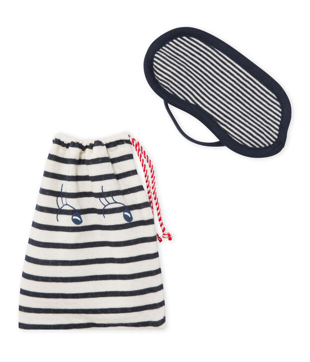 Lot masque + pochon en tubique bleu/blanc