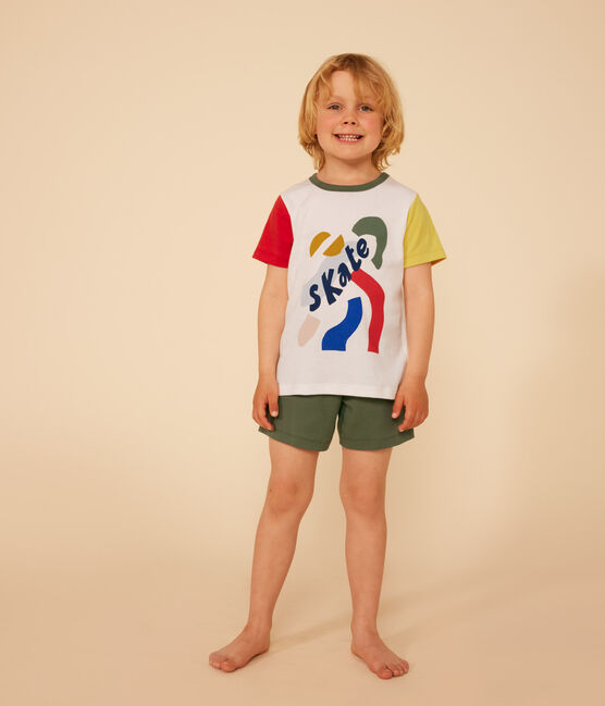 Effen korte pyjama van katoen voor kinderen wit MARSHMALLOW/wit MULTICO