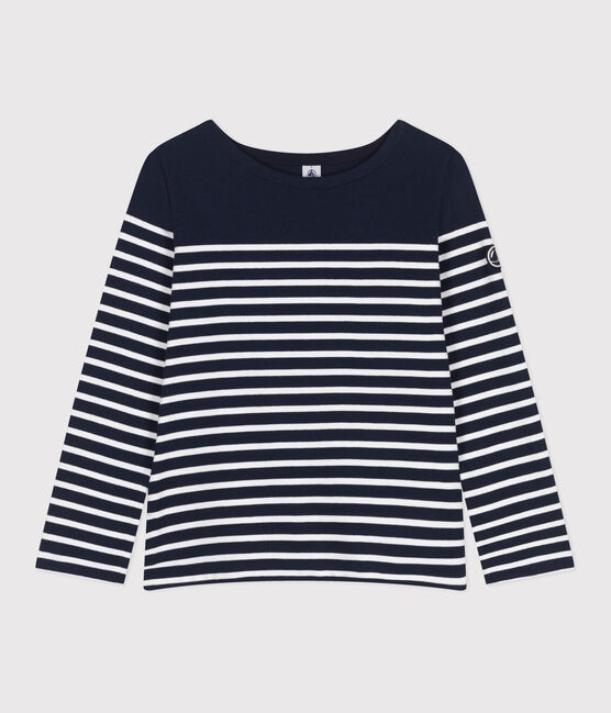 Katoenen marineshirt met lange mouw voor dames blauw SMOKING/wit MARSHMALLOW