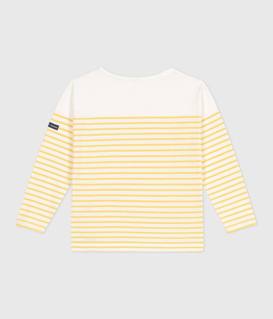 Katoenen T-shirt met lange mouwen en matrozenstreepjes voor kinderen wit MARSHMALLOW/ ORGE
