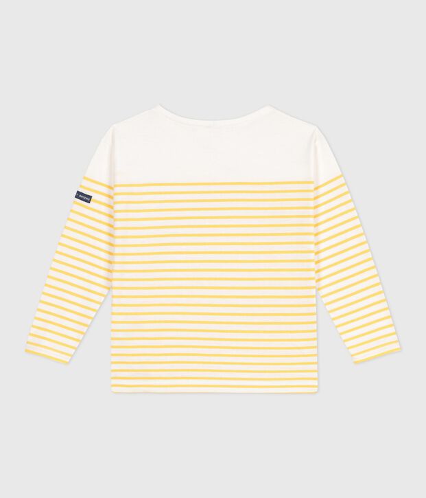 Tee-shirt marini&egrave;re enfant en coton manches longues blanc/jaune