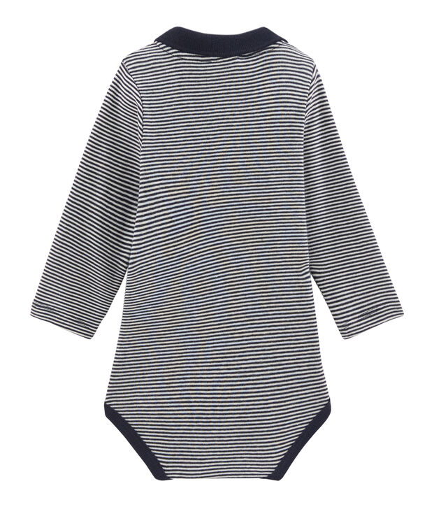 Body manches longues avec col polo b&eacute;b&eacute; gar&ccedil;on bleu/blanc