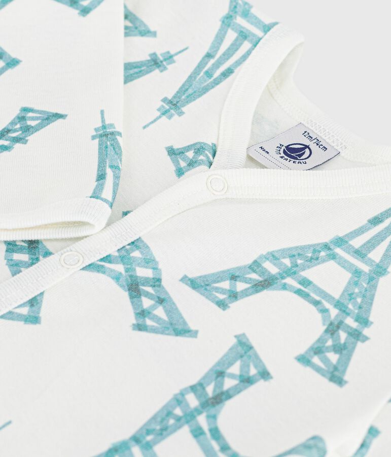 Katoenen babypyjama zonder voetjes met Eiffeltorenprint wit/groen